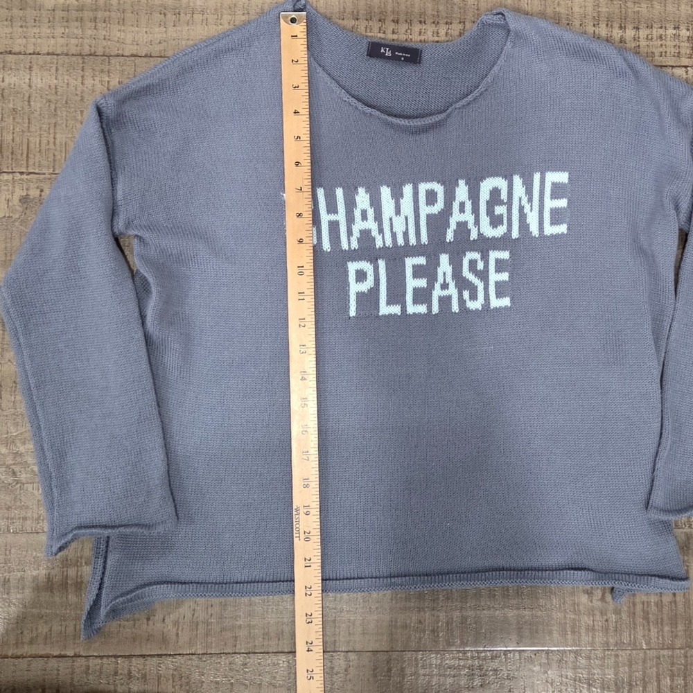 KLD Blue-Gray Lightweight Knit Sweater "Champagne Please"Small - Picture 6 of 8